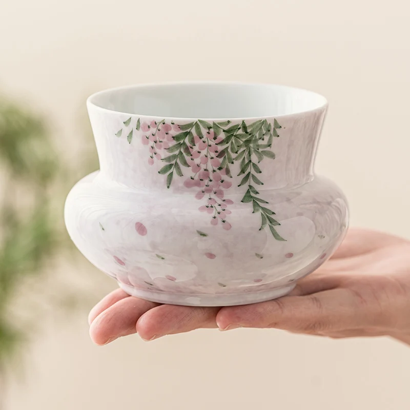 Hand Drawn Wisteria Flower Tea Washing Large Ceramic Tea Set Accessories Desktop Tea Residue Jar