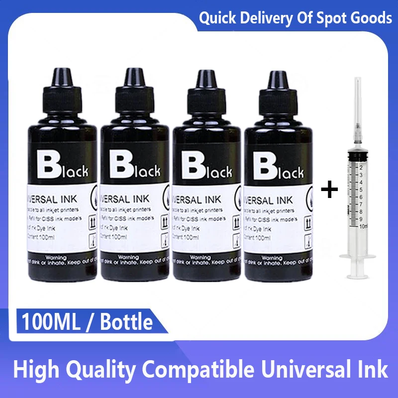 

100ml Universal Refill Dye Ink Kit Compatible for HP Canon Lexmark Epson Dell Brother All Refillable Inkjet CISS Cartridge