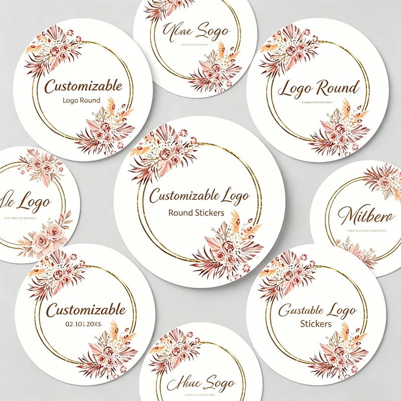 Custom Names Date Wedding Stickers Boho Dusty Pink Floral Gold Circle Label Personalized Favor Sticker For Gift Box Envelope - view 2
