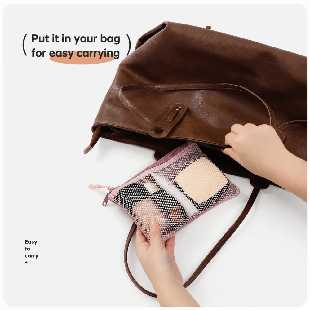 Multi-purpose Double Zipper Mesh Organizer Pouch Polyester Dual-Layer Storage Pouch Multi-size Makeup Bag Travel