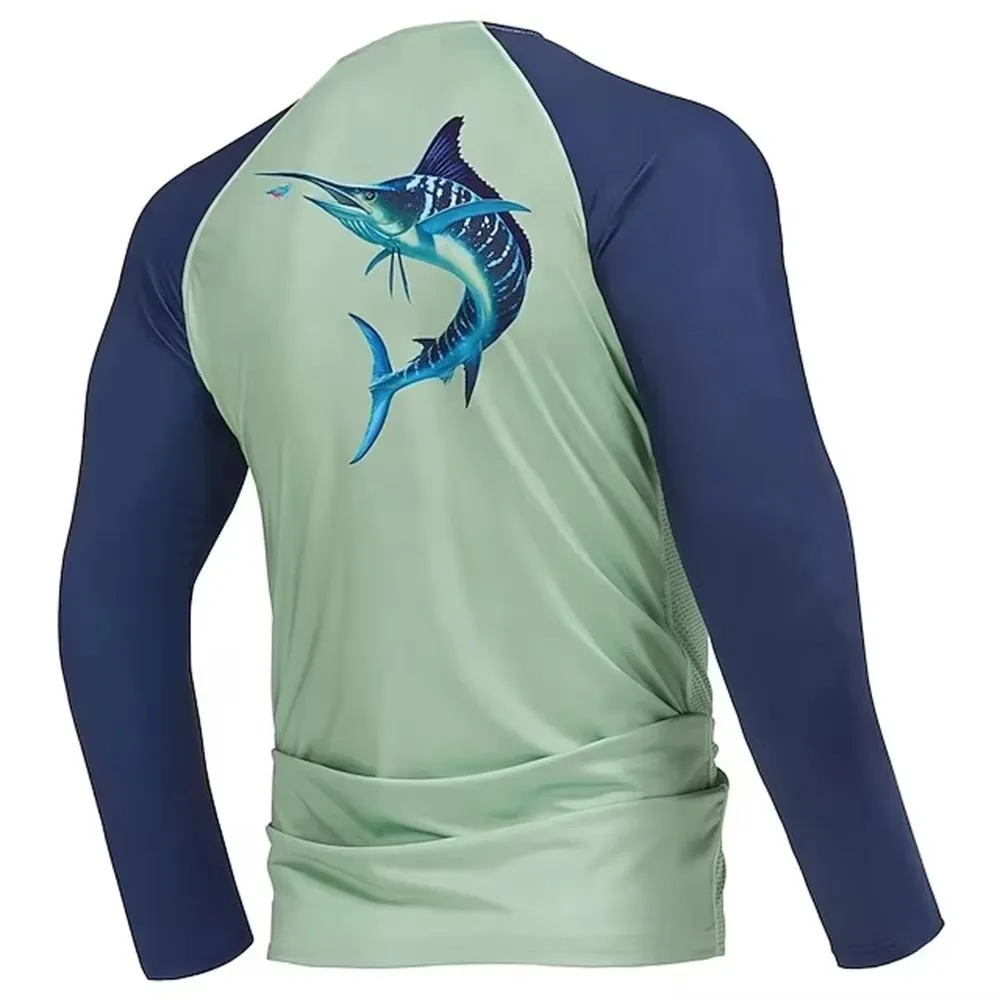 2025 New Casual Simple Men's Outdoor Fishing Set Casual Fishing Shirt 3D Shark Light Color Full Print Fishing T-shirt Men's Long