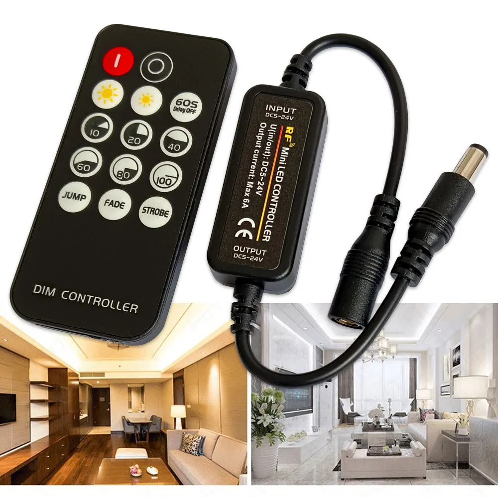 Led DIM Controller 14Keys Mini RF Remote Dimmer DC5V-24V For Single Color LED Strip COB Light 2835 5050 5730