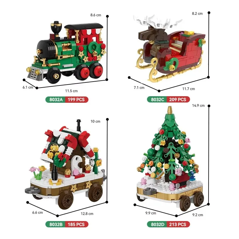 City Creativity Winter Village Christmas Holiday Train Candy House Christmas Tree Model Building Blocks Bricks Kids Toys Gift