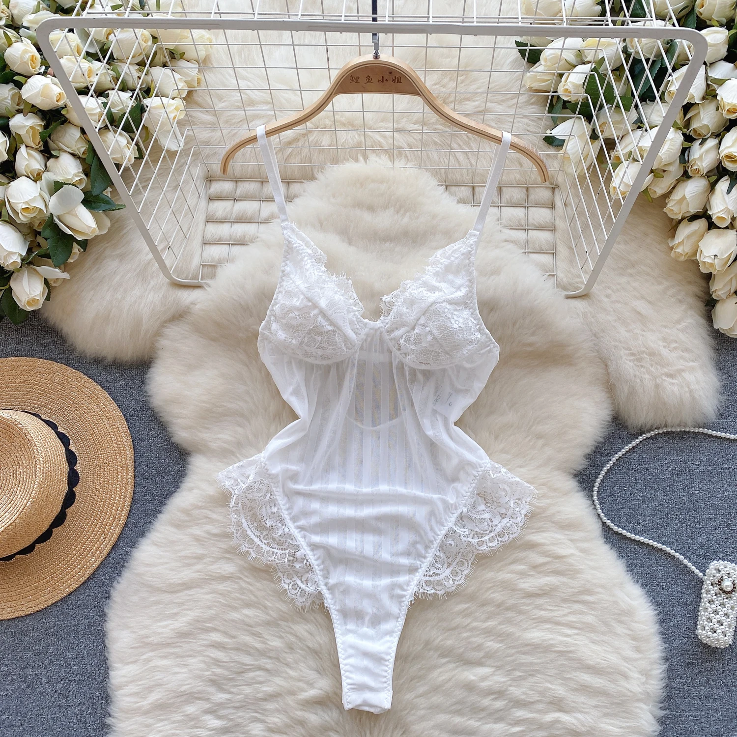 

Сексуальный прозрачный полосатый прозрачный комбинезон с цветочным рисунком, облегающий цельный кружевной комбинезон на бретельках, женское нижнее белье, модный комбинированный комбинезон, боди