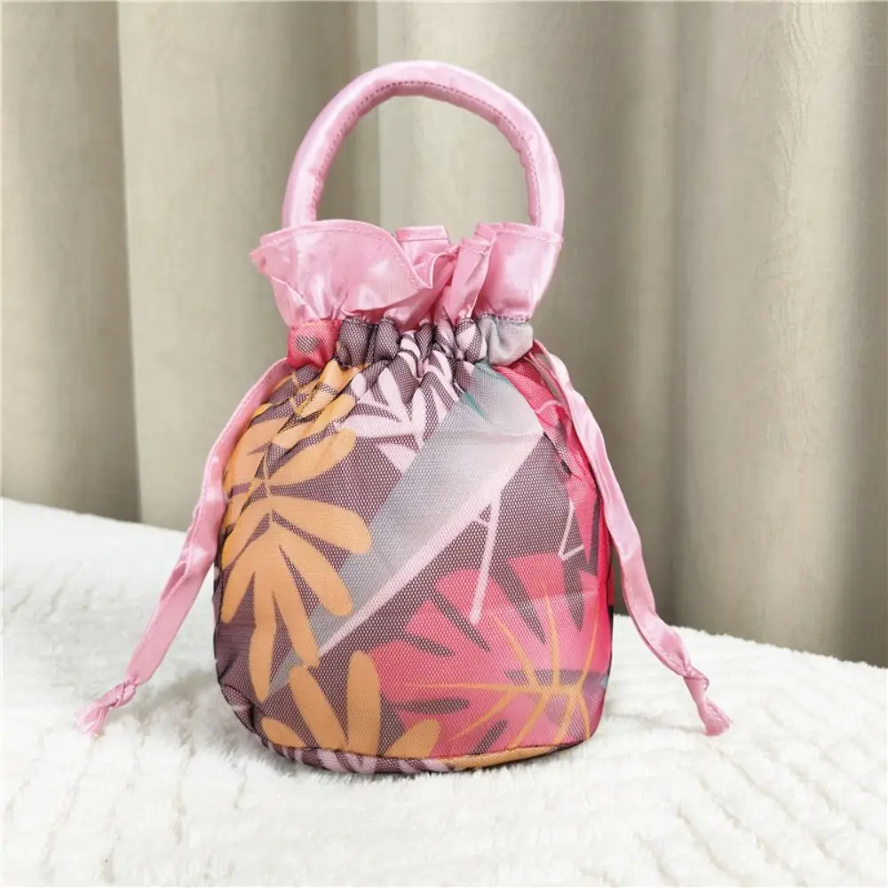 Purse Wallet Satin Silk Drawstring Bucket Bag Ethnic Style Multi Color Rose Flower Handbag Cosmetic Bag Retro Phone Bag Mom