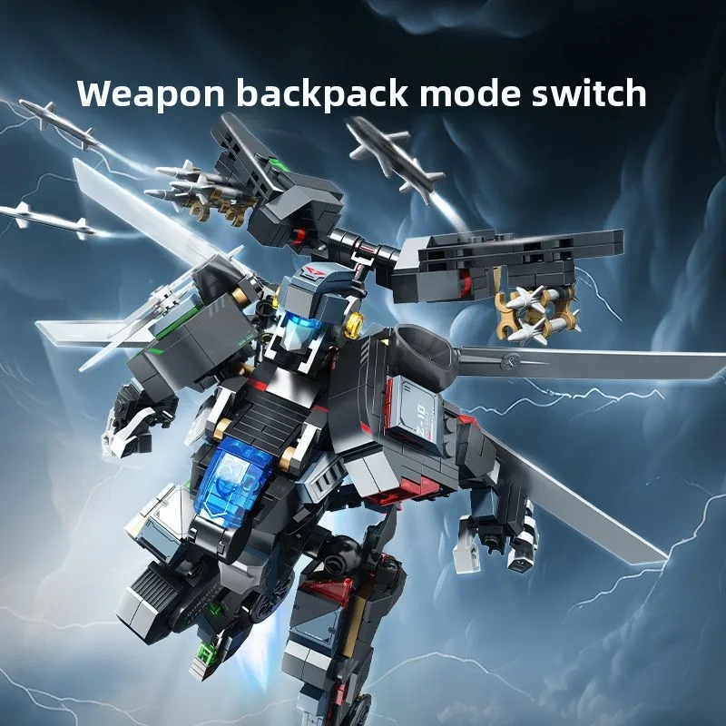 

Sembo Block Armed Helicopter Transformed Leiyin Mecha Creative Building Puzzle God of War Model Desktop Figure for Boys