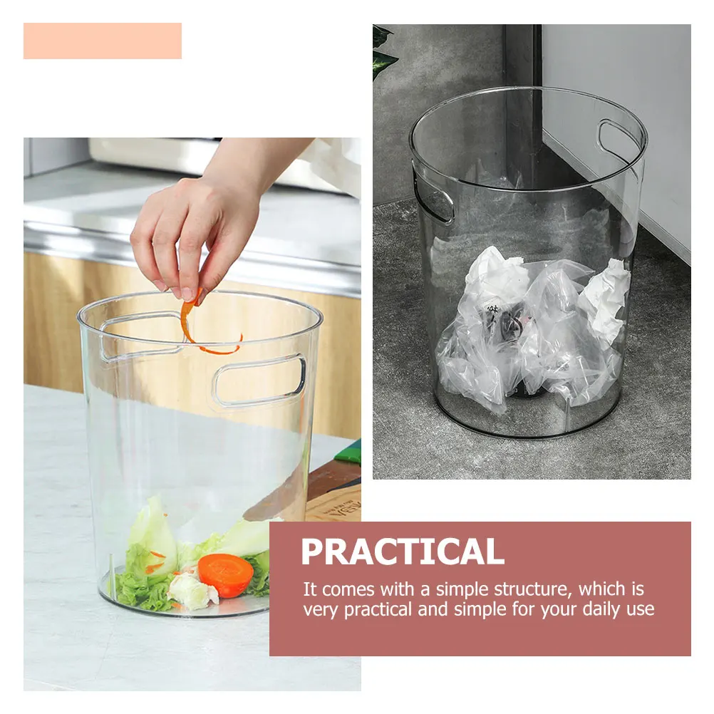 

Creative Trash Can Household Transparent Rubbish Bin Large Capacity Kitchen Container Waste Bucket for Home Office Pet Material