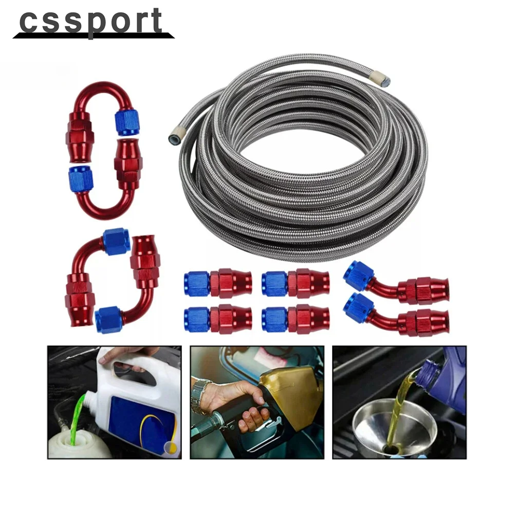 

AN4/6/8/10 Black Nylon PTFE Fuel Line 20ft 10 Fittings Hose Kit E85 Most Suitable for Racing Cars & Motor Racing Bikes