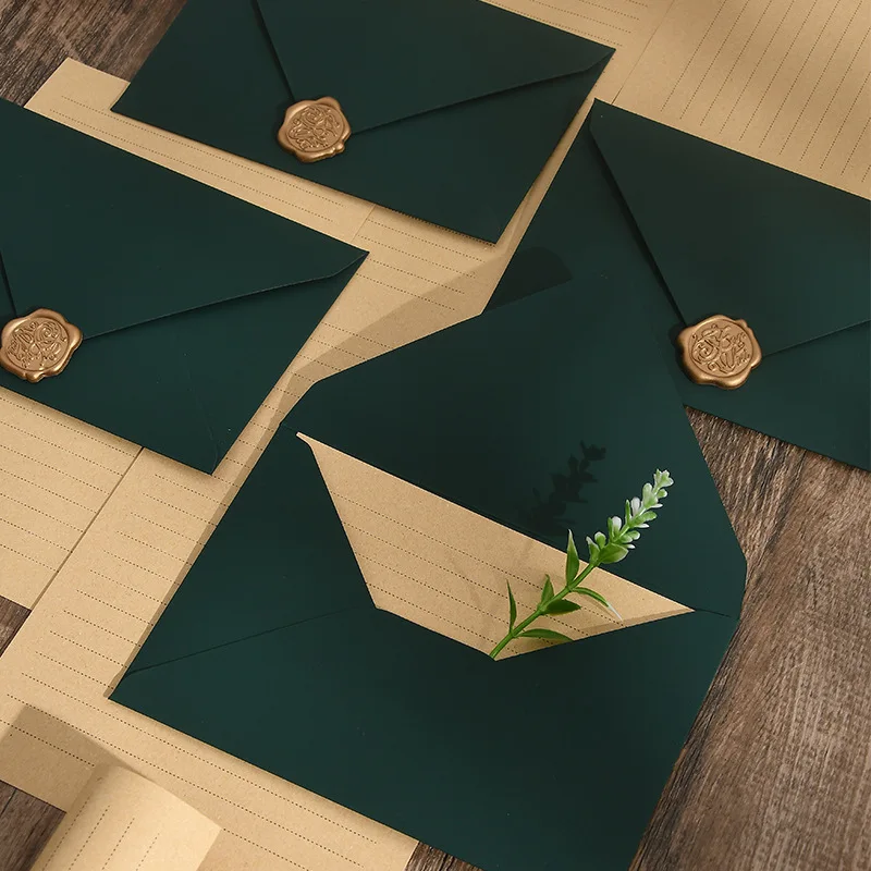 

10pcs Dark Green High-end Envelopes, Vintage Envelopes for Greeting Cards, Birthday Parties, Wedding Invitations, Business