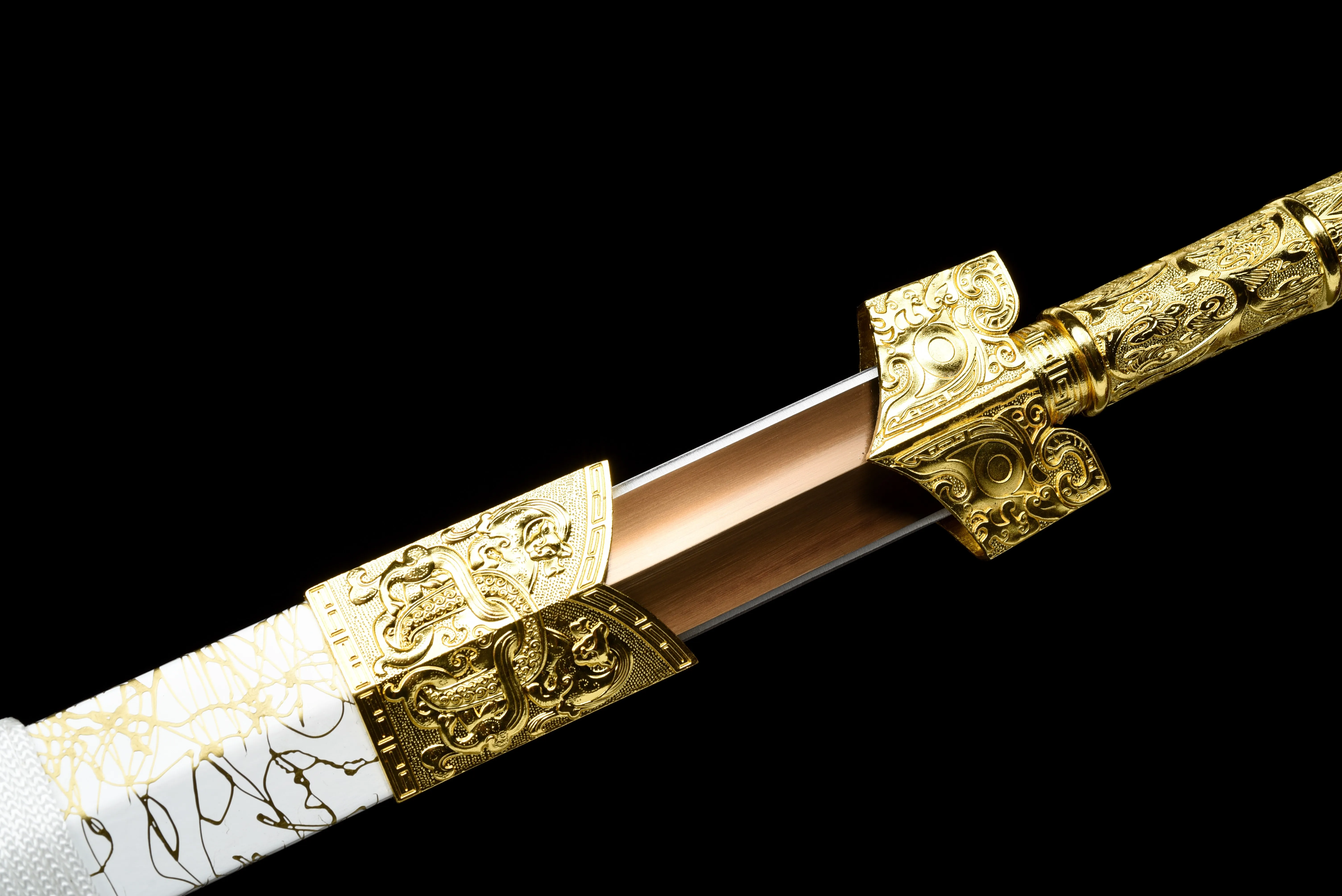 108cm medieval golden samurai sword with double tile surface blood slot design, Royal knight combat ready sharp katana full-hand