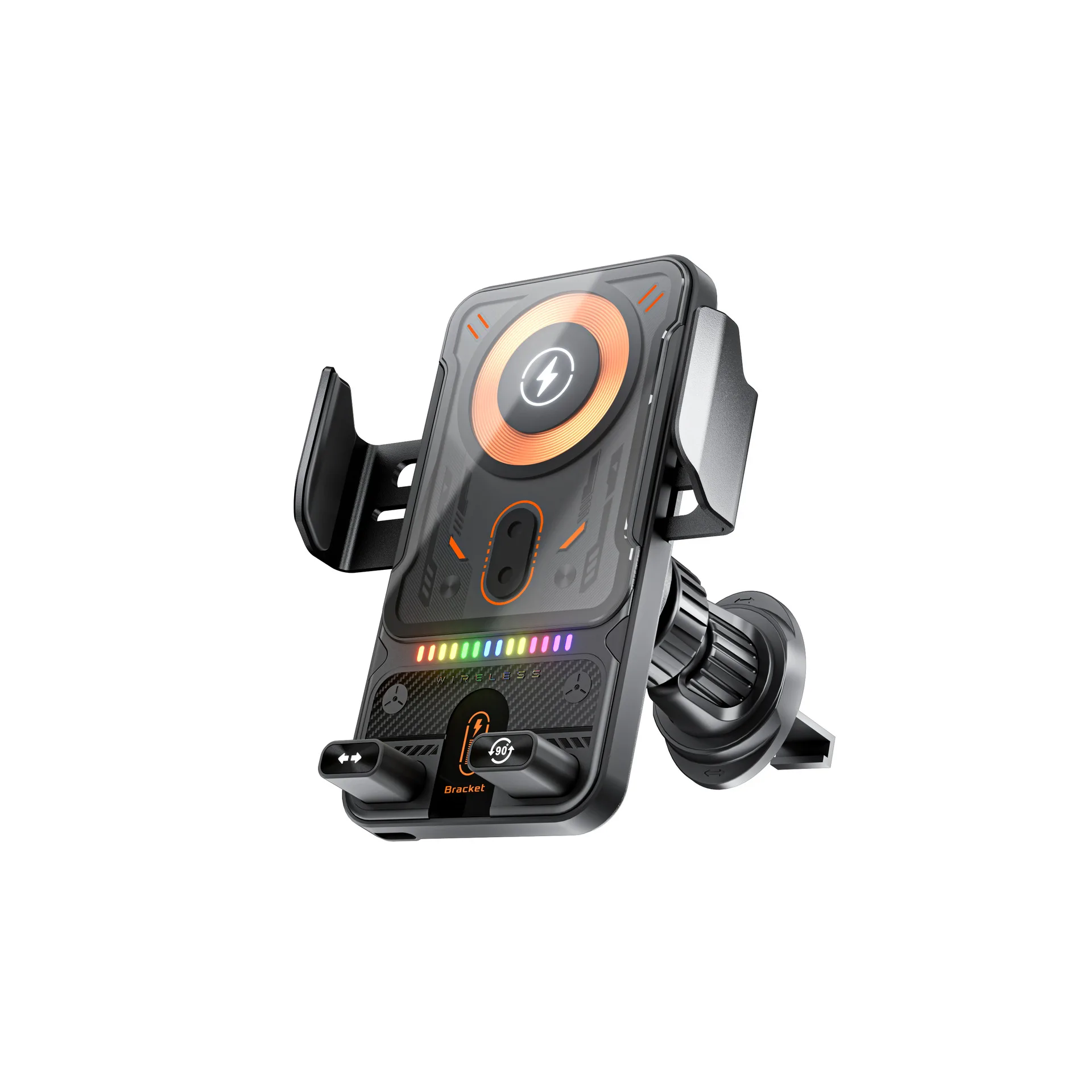 Suporte para Celular de Carro, Suporte Rotativo Elétrico com Abertura e Fechamento Duplo, Carregamento Rápido Sem Fio