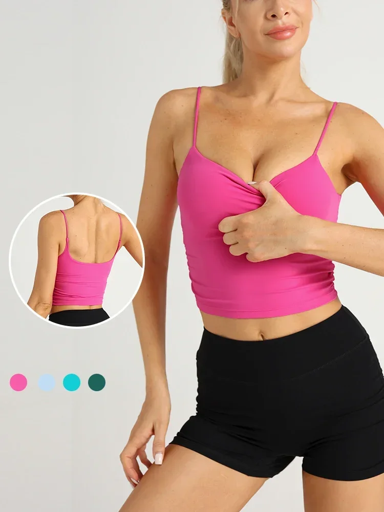 Moda Estate Donna Nude Feel Reggicalze Top Pieghe Donna Traspirante Palestra Push Up Allenamento Corsa Sport Yoga Gilet 💪🏻 🎽