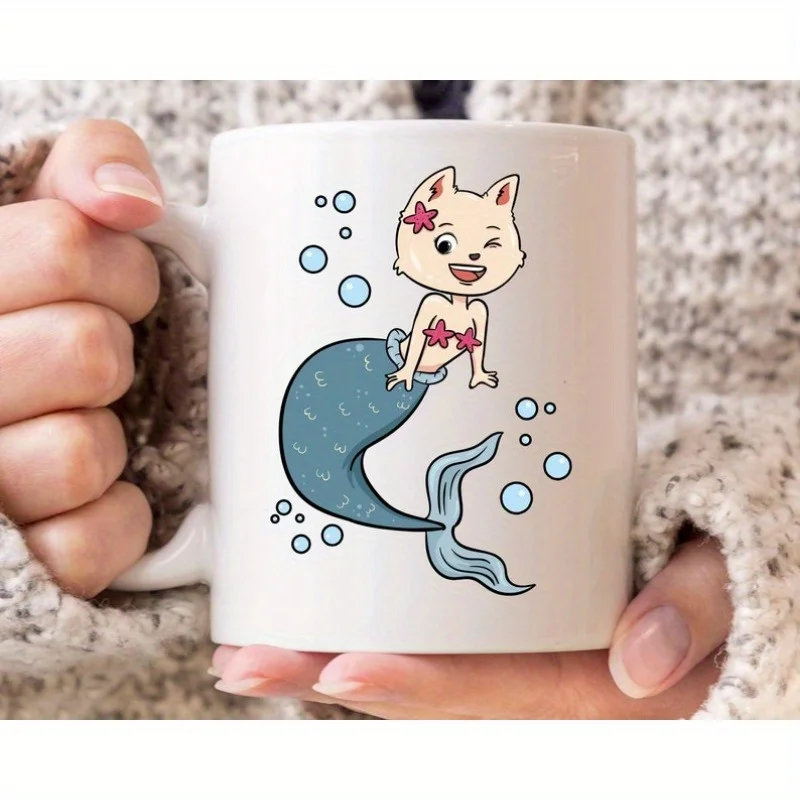 

Кружка «Русалка Cat» — причудливая кофейная чашка подводного дизайна, безопасная в микроволновой печи и ручная стирка, милый кот-русалка с розовым хвостом