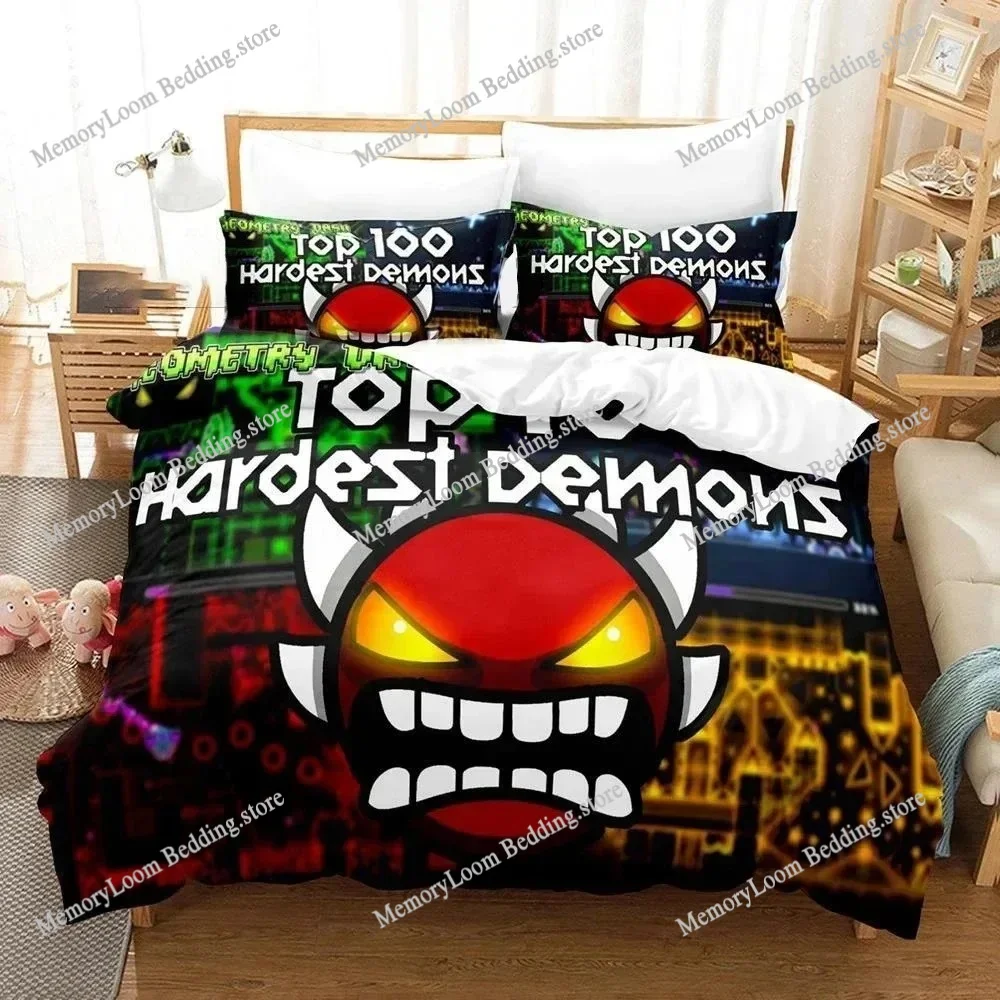 

Hip Hop Angry Geometry Dash Bedding Set Single Twin Full Queen King Size Bed Set Game Bedroom Duvetcover Sets Anime Bed