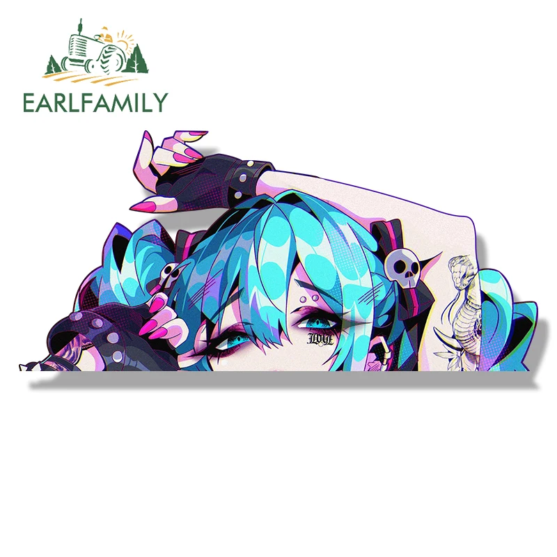EARLFAMILY Punk Miku Fanart Autoaufkleber Waifu Chibi Big Head Vinyl Aufkleber Auto Styling JDM Peeker Racing Graffiti Slap Aufkleber