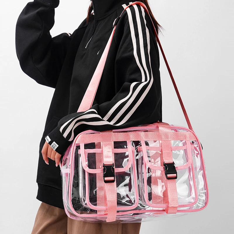 

Transparent PVC Bag Large Capacity Outdoor Travel Short Distance Commuting Handbag Waterproof Weekend Luggage Trip Shoulder Bags
