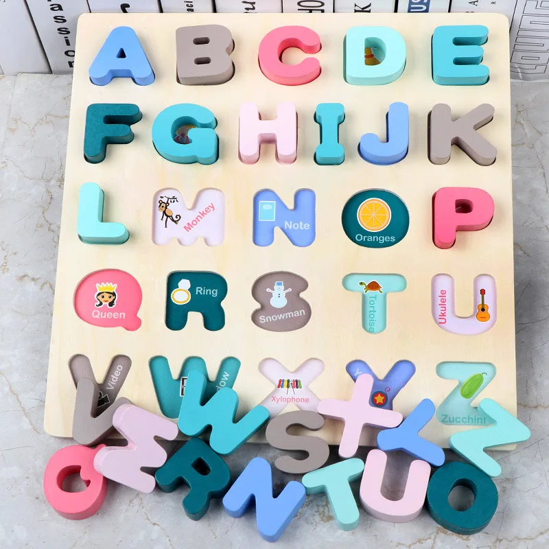 

Wooden Numeric Letter Children's Enlightenment Shape Cognition Hand Grab Board Baby Jigsaw Puzzle Early Education Toys