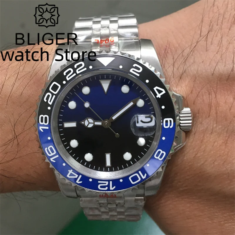 

BLIGER NH35A MIYOTA PT5000 Automatic Watch For Men 40mm 120 Click case Blue Black two-tone dial sapphire glass Jubilee bracelet