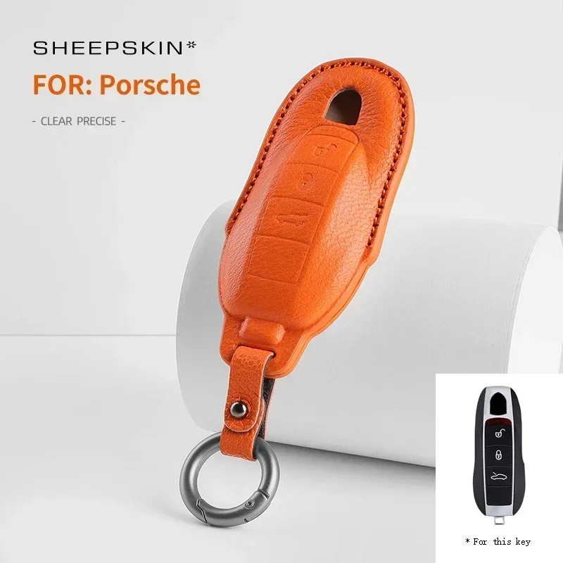 

For Porsche Cayman Cayenne Panamera Spyder Carrera Macan 911 970 981 991 2023 Car Remote Sheepskin Key Cover Case Shell Keychain