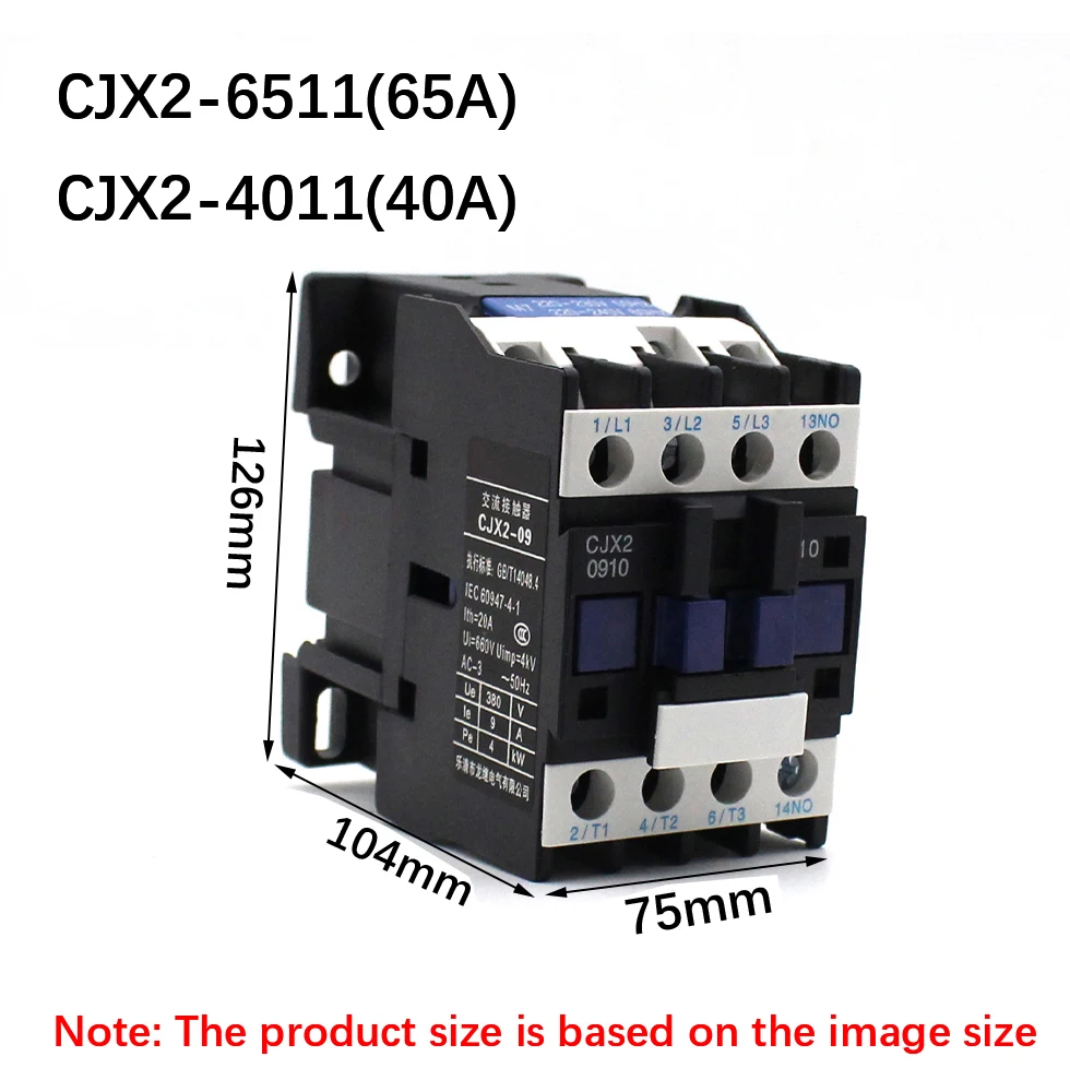 

CJX2-4011-40A CJX2-6511 -65A NO 3-Phase DIN Rail Mount Electric Power Contactor 24V 36V 110V 220V 380V Silver contact