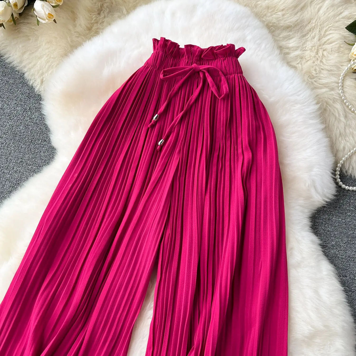Women Long Pants Wide Leg Pant Solid Loose Y2k Casual Lace Up Tight High Waist Capris Regular Pleated Trousers Summer 2026