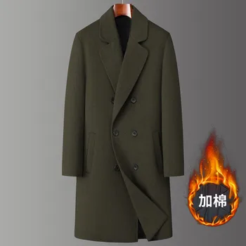 Men's Double-Breasted Wool Coat 5 2024 Winter New Men's Medium to Long Woolen Coat with Thick Velvet and Warm Double breasted Casual Coat 5
