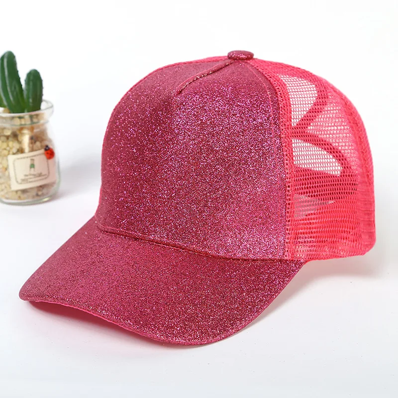 Glitter Ponytail Mesh Hat Men Women Baseball Cap Adjustable Female Sequins Shine Sport Dancing Summer Sun Bun Caps Outdoor Hats