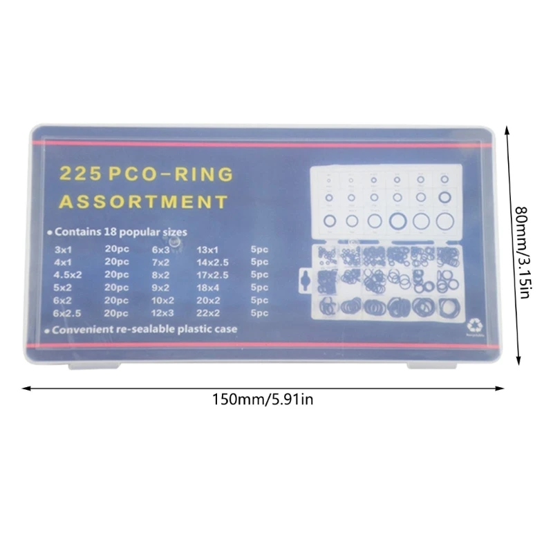 225pcs Black Rubber Assorted O-Rings Sealing Rings for Machines Connectors Plumbing &Auto Repair Tool Quick Repair Dropship