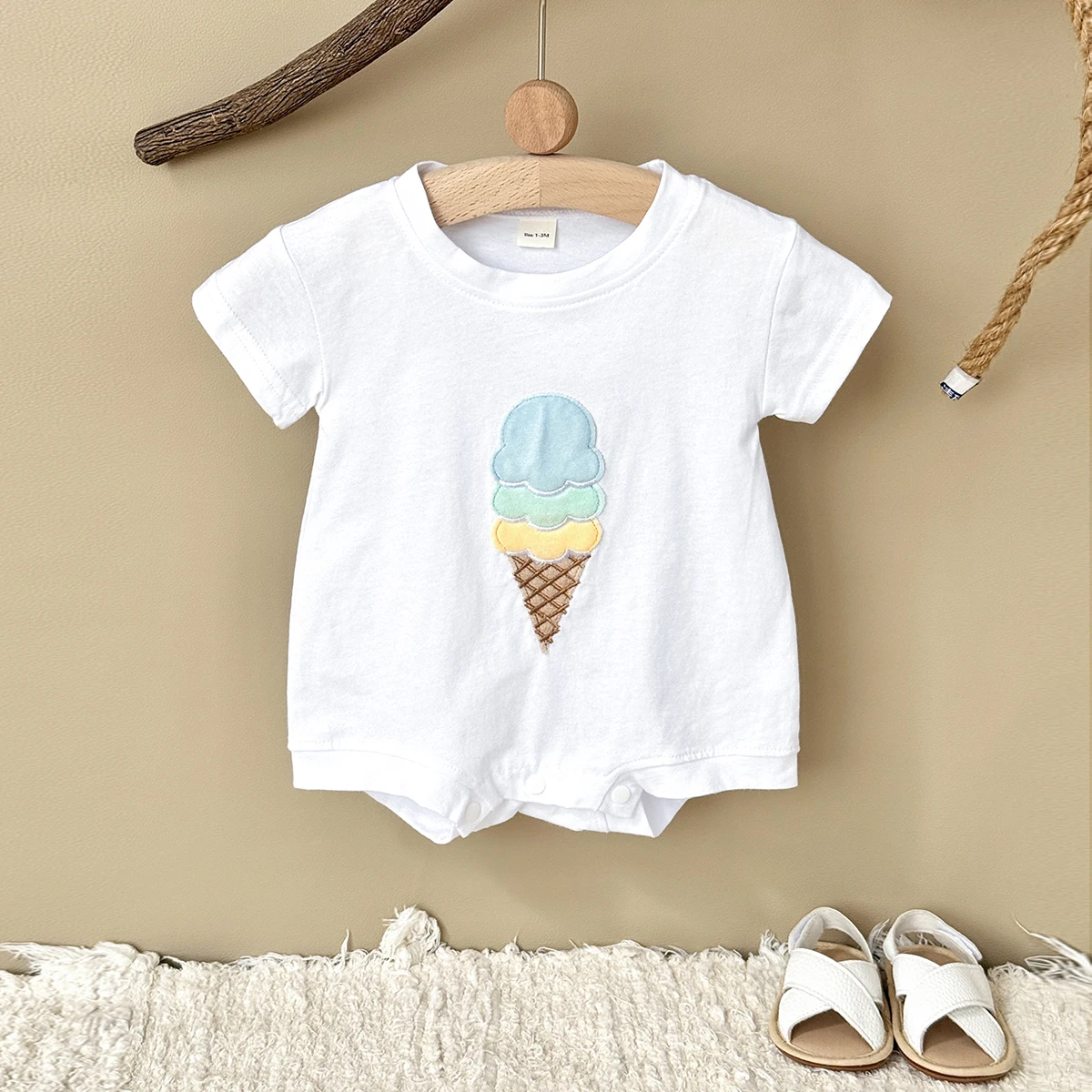 Summer Baby Girls Boys Ice Cream Patchwork Casual Bodysuits Jumpsuit Toddler Boy Pure Cotton Cartoon Romper One-pieces Clothing