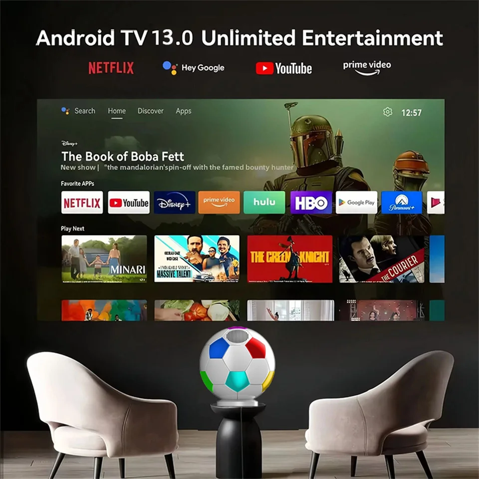 Smart Mini Portable Projector Supports 4K Android 13 HD Video WiFi 6 BT5.4 Native 1080p Home Theater Outdoor Portable Projectors