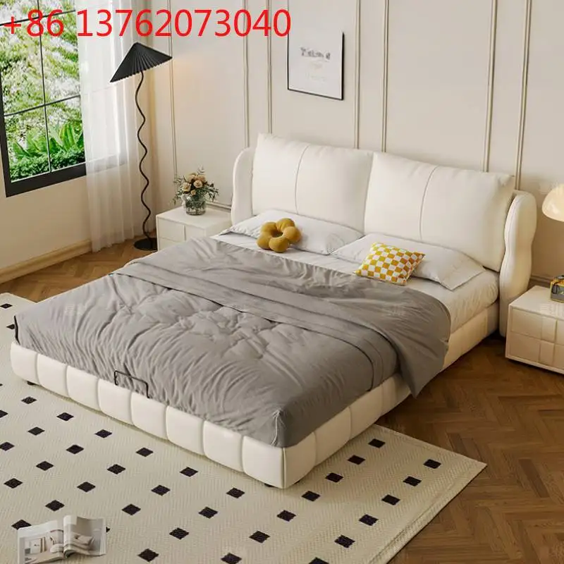 Cama Doble Princesa Beige, Base Impermeable para Dormitorio, Plataforma de Madera, Cabeceras Dobles, Muebles de Dormitorio de Lujo