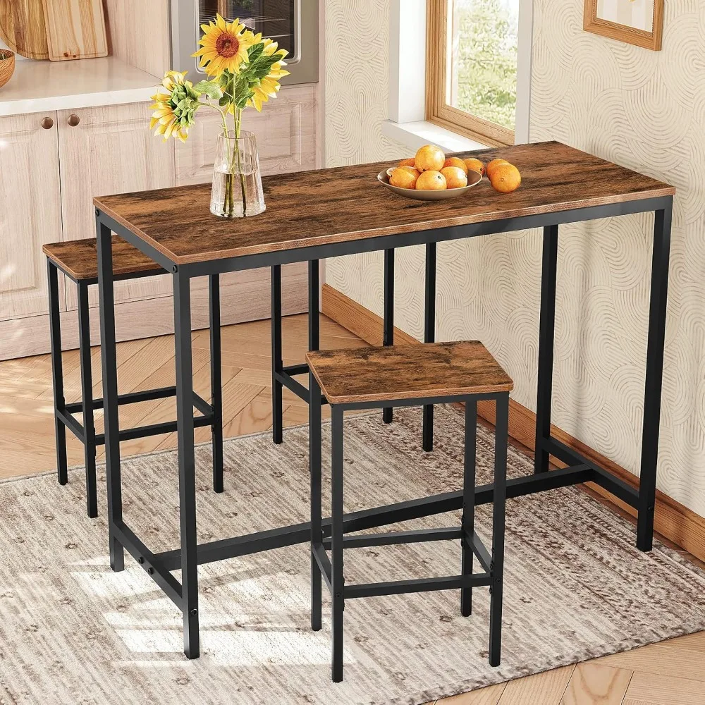 Bar Stools, Set of 2 Chairs, Kitchen Breakfast Stools with Footrest, 25.8" Dining Stools, Rectangular Industrial