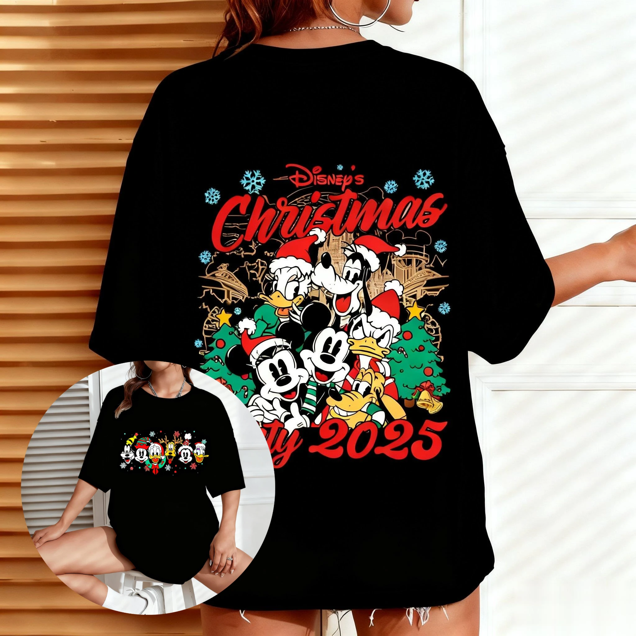 

Disney Christmas Graphic T-shirt Women Men Short Sleeve Tee Vintage Oversized Loose Casual Streetwear Summer Fashion Y2k Tops