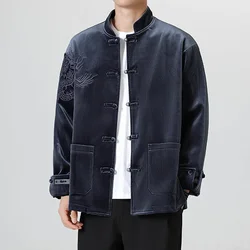 Traditionele Draak Borduurjas Heren Nieuwe Chinese Stijl Vintage Tang Kostuum Herfst Winter Fluwelen Jas Grote Maat 5XL Top