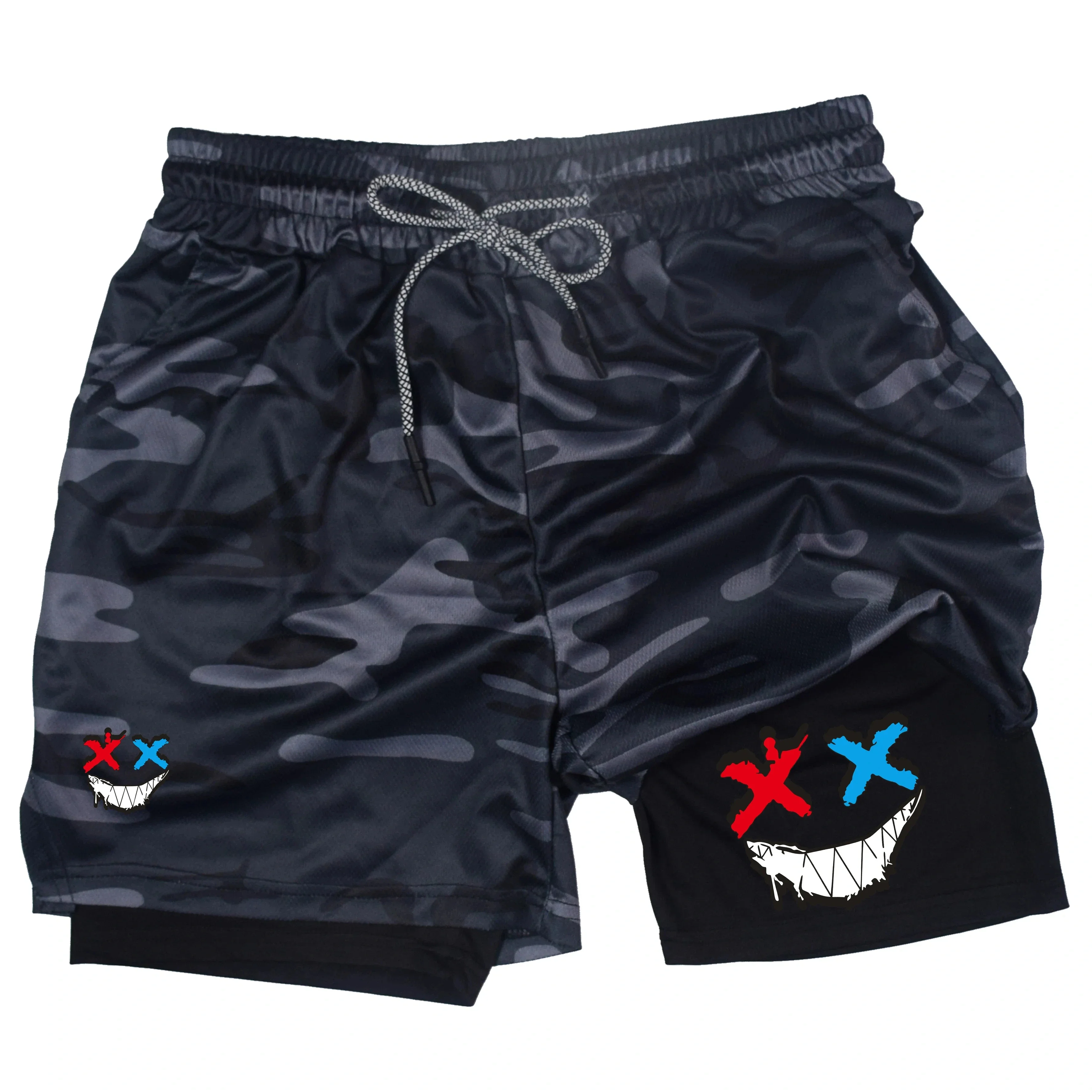 

Men's double-layer sports shorts and M-3XL breathable sports shorts with quick drying animated prints for g