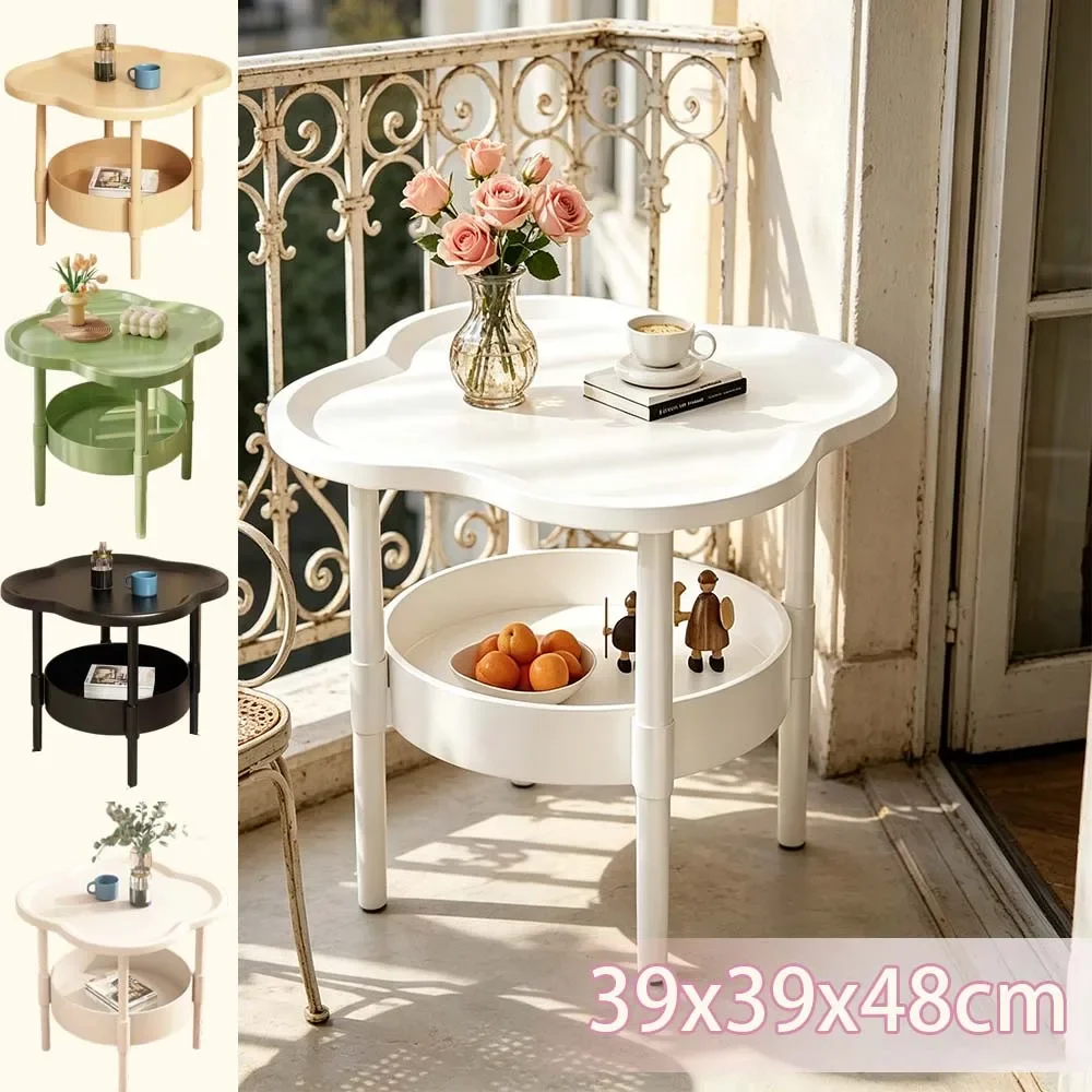 Cloud Shape 2-Tier Side Table with Storage Shelf Modern Plastic Non-Slip Coffee Table for Living Room Bedroom Decor Nightstand