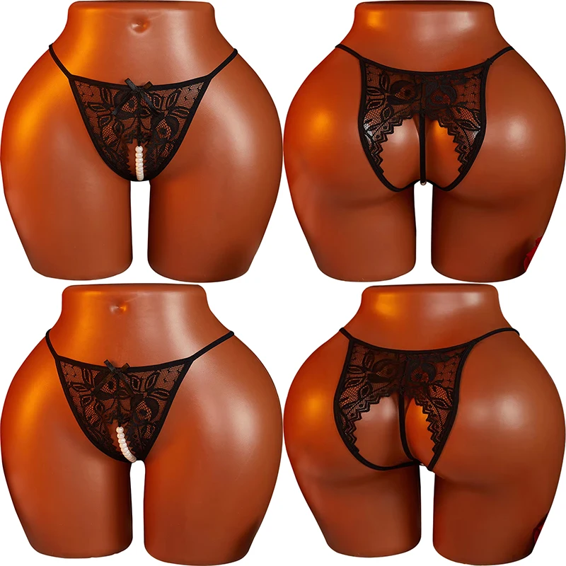 No Trace Crotchless Lingerie Women Panties Pearl Toys T Crotch Thong  Open Hips Underwear Transparent Female  G String