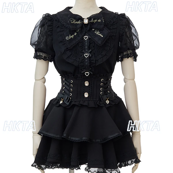 

Lolita Liz Lace Shirt Women Blouse Summer New Kawaii Cute Bow Collar Short Sleeve Shirts Niche Design Japanese Blusas Femininas