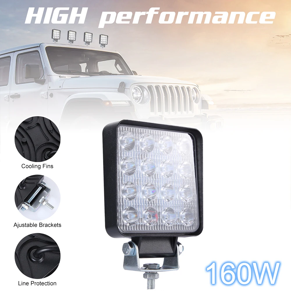 

160W Spotlight 6000K 16000LM Square Waterproof LED Work Light Super Energy SavingFit for Off-Road Suv / Boat / JK 4Wd Truck