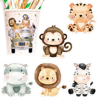 24pcs Cartion Animal Stickers Sweetcone Candy Bag Sticker for Kids Jungle Safari Happy Birthday Party Decor DIY Gifts Wrapping