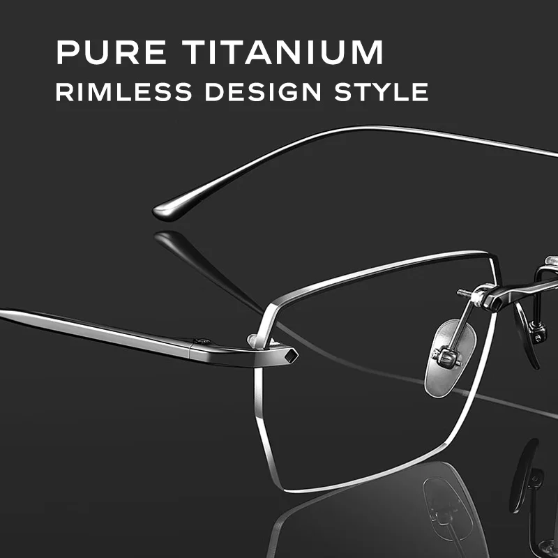 CAPONI Prescription Men Glasses Pure Titanium Rimless Progressive Glasses Myopia Anti Blue Ray Computer Reading Glasses PJ235115