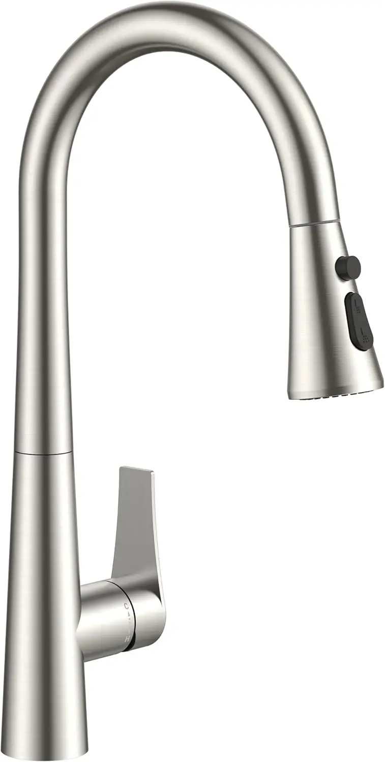 

High Arc Kitchen Faucet with Pull Down Sprayer, Brushed Nickel Stainless Steel, 3 Modes for Sink Single Handle