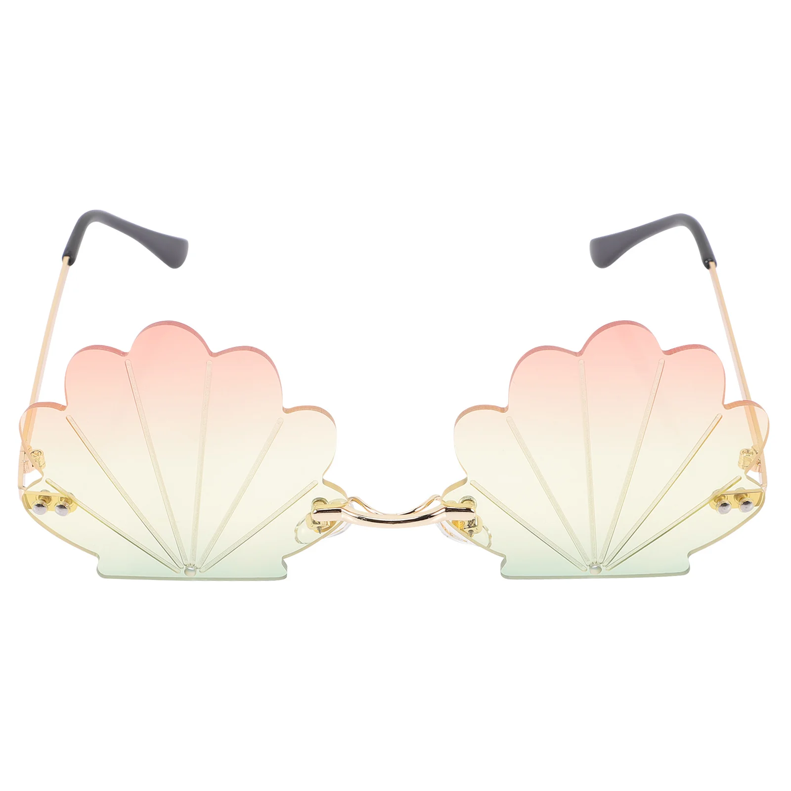 

Gold Frame Sunglasses Sturdy PC Metal Lightweight Durable Women Rimless Seashell Party Fun Retro Beach Theme Adults Gifts
