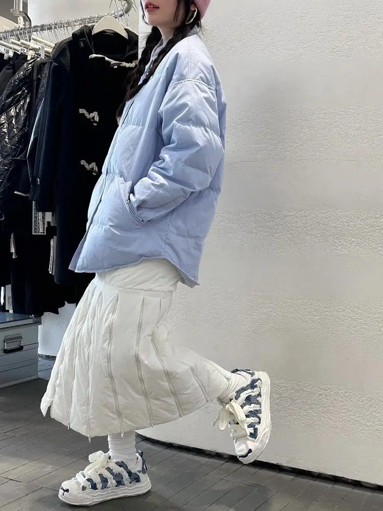 

DesiGar Winter Jaet Women's Cotton Padded Coat Lightweight Long Sve Blue Stitching Filling Outerwear Korean Sle