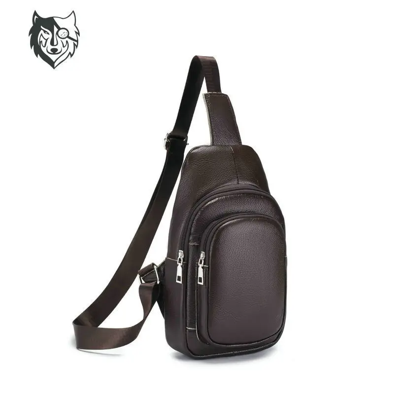 Men's genuine leather chest bag with a top layer of cowhide, retro and casual style, single-shoulder bag with large capacity