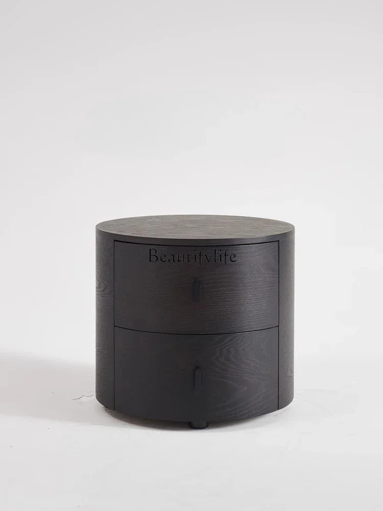 LJY**Italian minimalist designer smoked wood round black premium minimalist modern retro solid wood bedside table