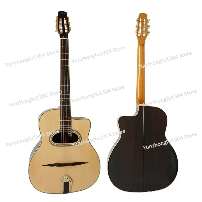 Acoustic Guitar Handmade Professionals Playable Gloss Finish D Hole Arch Top Steel String Gypsy Jazz Manouche