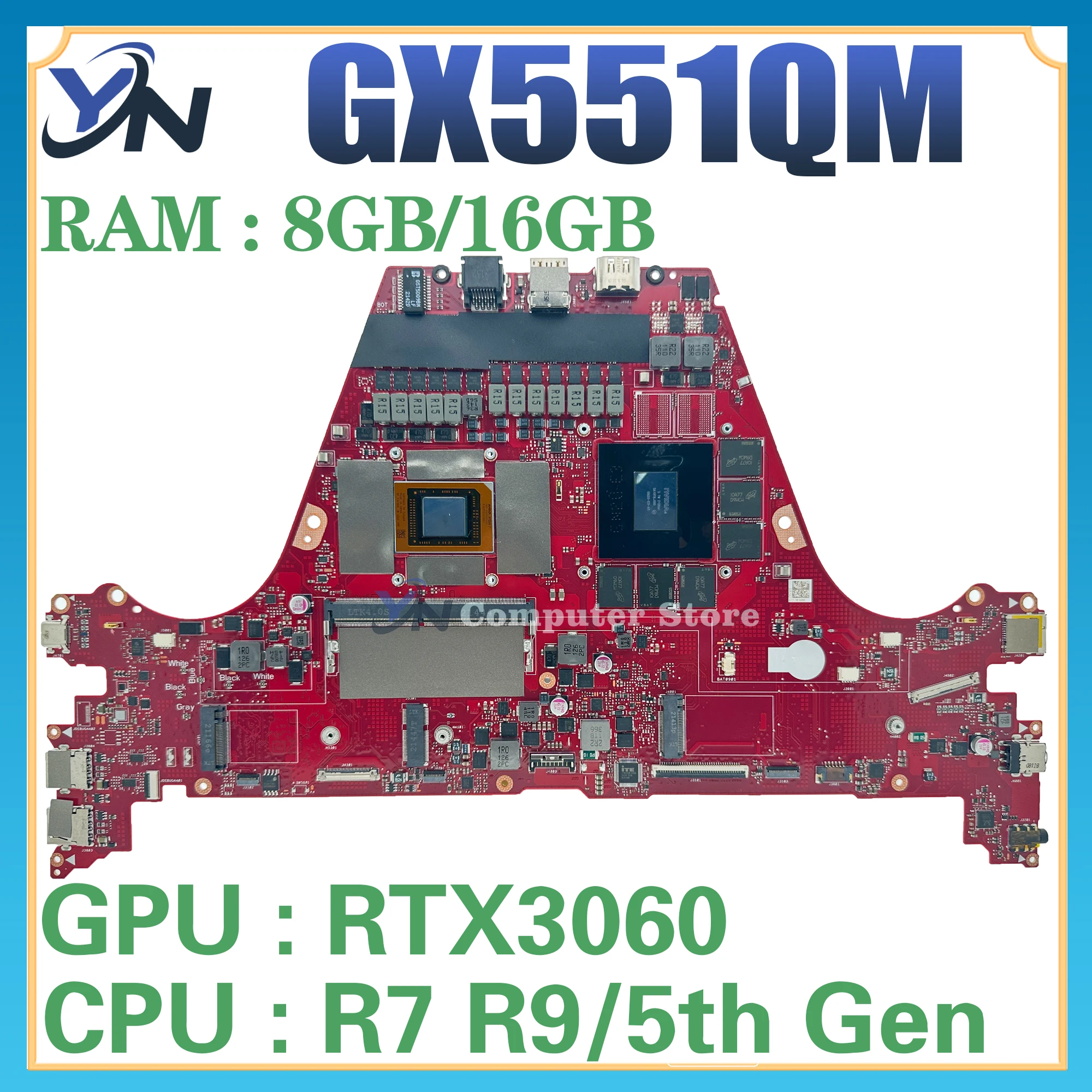 GX551QS Mainboard For ASUS GX551QR GX551QM GX551Q GX551 Laptop Motherboard R7 R9 5th RTX3060 RTX3070 RTX3080 RAM-8GB/16GB