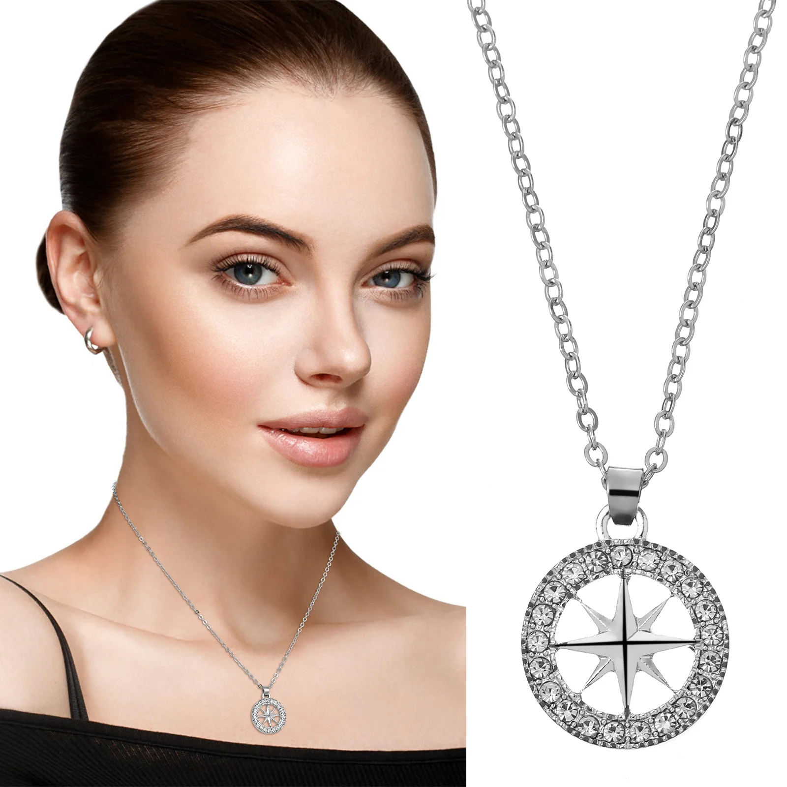 

Compass Necklace Alloy Pendant Necklace Stylish Clavicle Chain Statement Jewelry Romantic Gift Retro Vintage Neck Decoration
