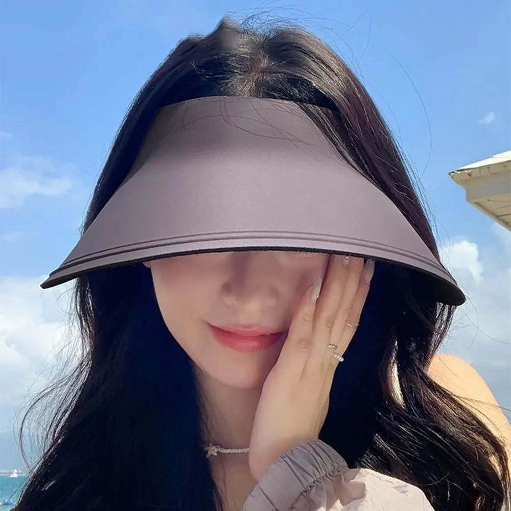 Simple Breathable Traceless Sun Hat Foldable Empty Top Women Sun Hat Korean Style Large Brim Beach Cap Summer